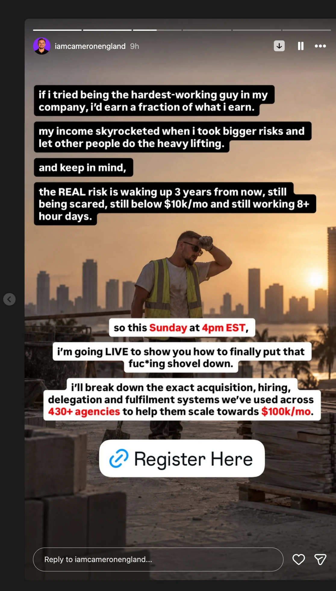 Story slide 3: the live event and Register link